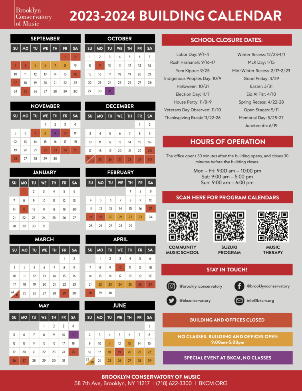 Academic Calendar Brooklyn Conservatory of Music