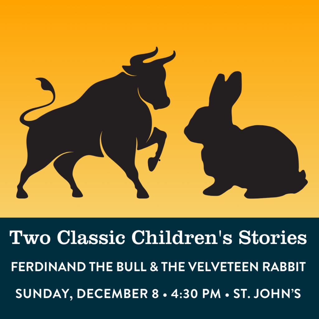 The outline of a bull and a rabbit against a yellow background
