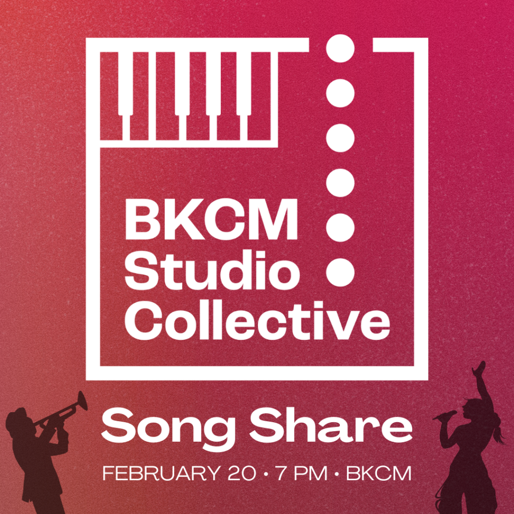 Flyer featuring the Studio Collective Logo and outlines of two people performing music
