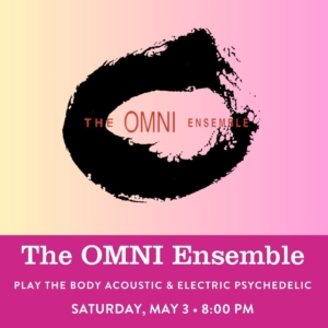 A flyer for the OMNI Ensemble's May third performance featuring their logo