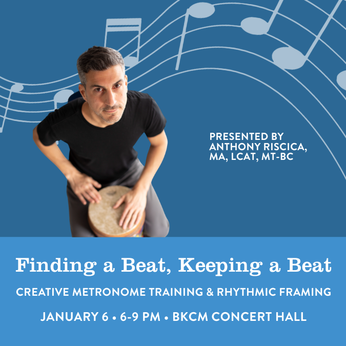 A flyer featuring music therapist Anthony Riscica