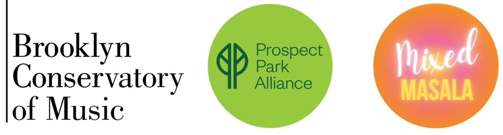 Logos for Prospect Park Alliance, Brooklyn Conservatory of Music, and Mixed Masala