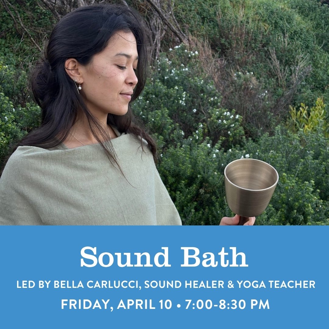 A flyer for BKCM's Sound Bath on April 10, 2026, featuring a photo of Bella Carlucci