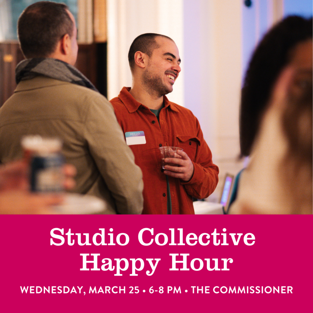 A flyer for BKCM's Studio Collective Happy Hour on Wednesday, March 25, 2026