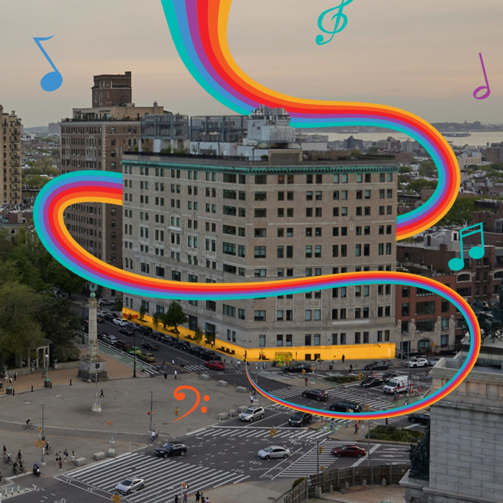 Rainbows swirling around BKCM's location at BKCM Prospect Park West