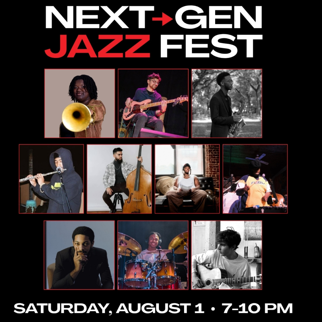 A square flyer for the Next Gen Emerging Composers night showing all the artists performing on August 1, 2026