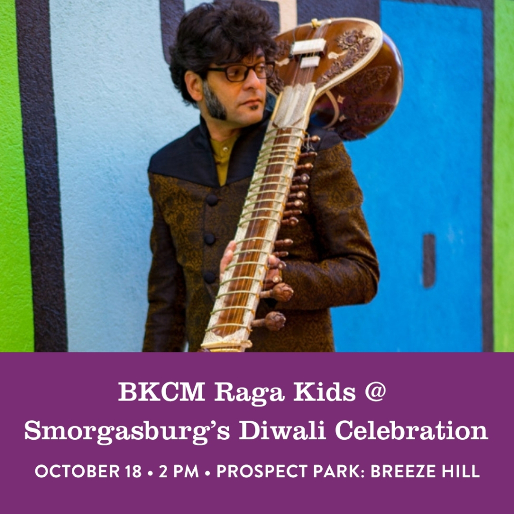 A flyer for the October 18 Diwali celebration featuring Neel Murgai and a sitar